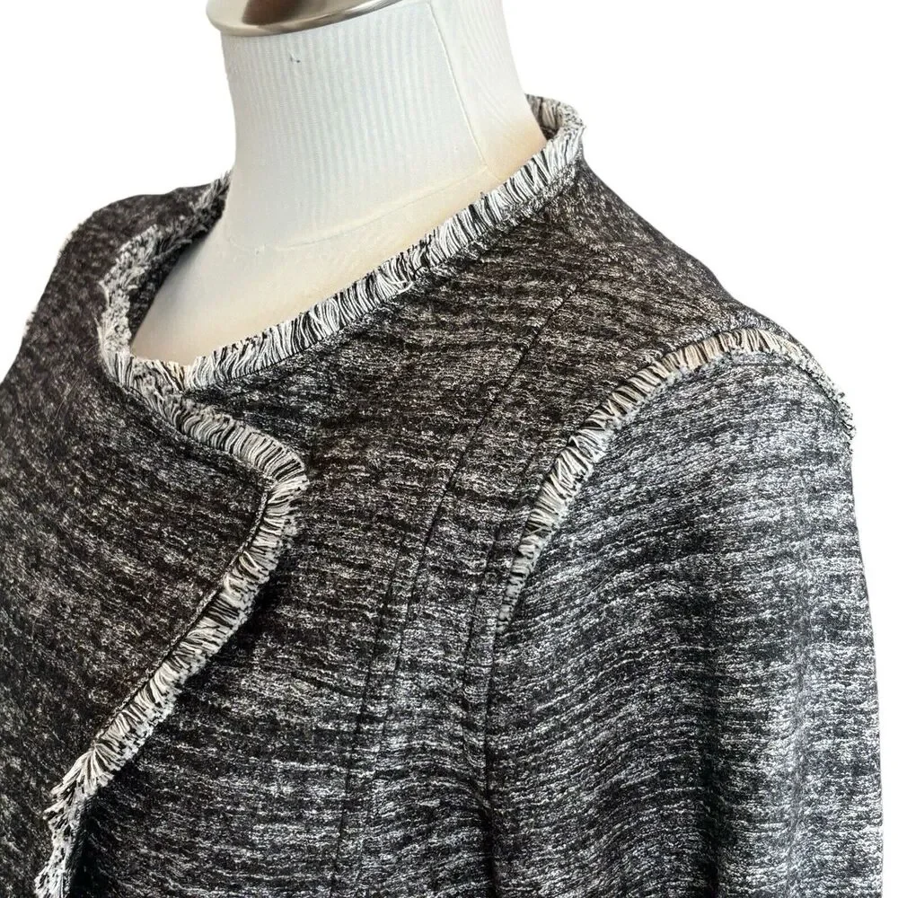BANANA REPUBLIC Small Asymmetrical‎ Black Gray Tweed Jacket Fringe Career Casual